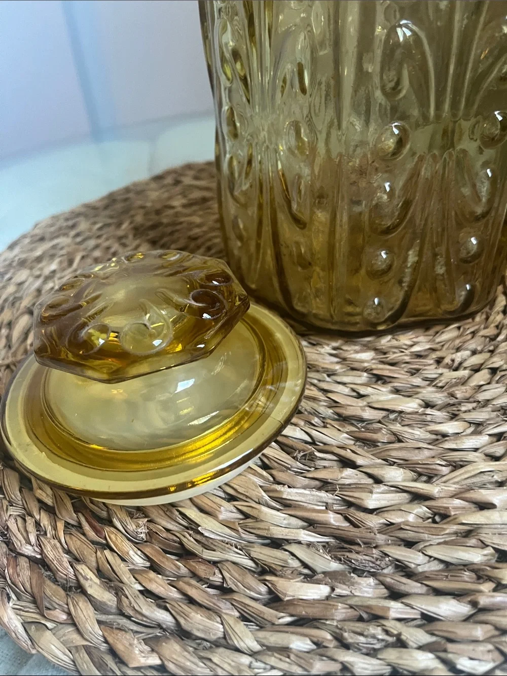 Vintage Amber Glass Apothecary Jar with Lid - Home Accents